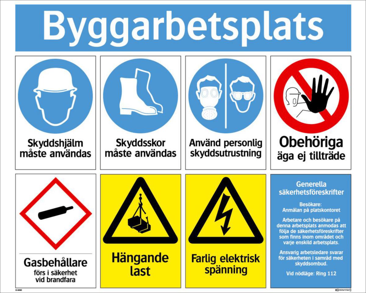 Kombinationsskyltar - KOMBISKYLT BYGGARBETSPLATS 780X625 MM SYSTEMTEXT 338080