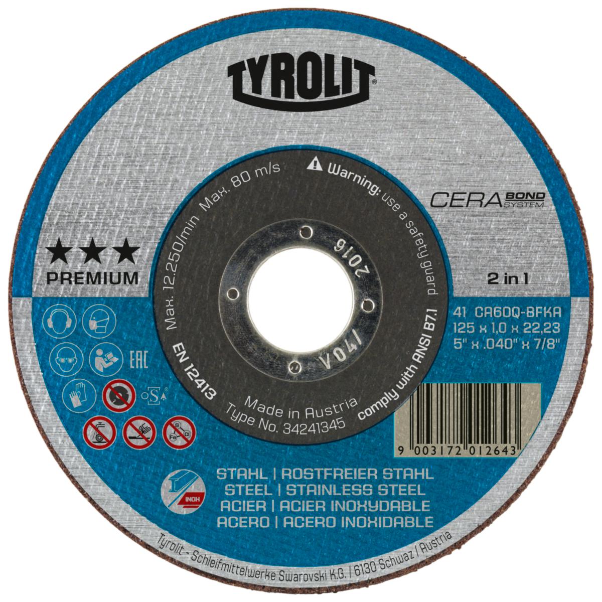 Kapskiva Tyrolit Premium Cerabond/Cerabond X 2in1 - KAPSKIVA TYROLIT PREMIUM 2IN1 230X2.0X22 CA30Q 41F CERABOND