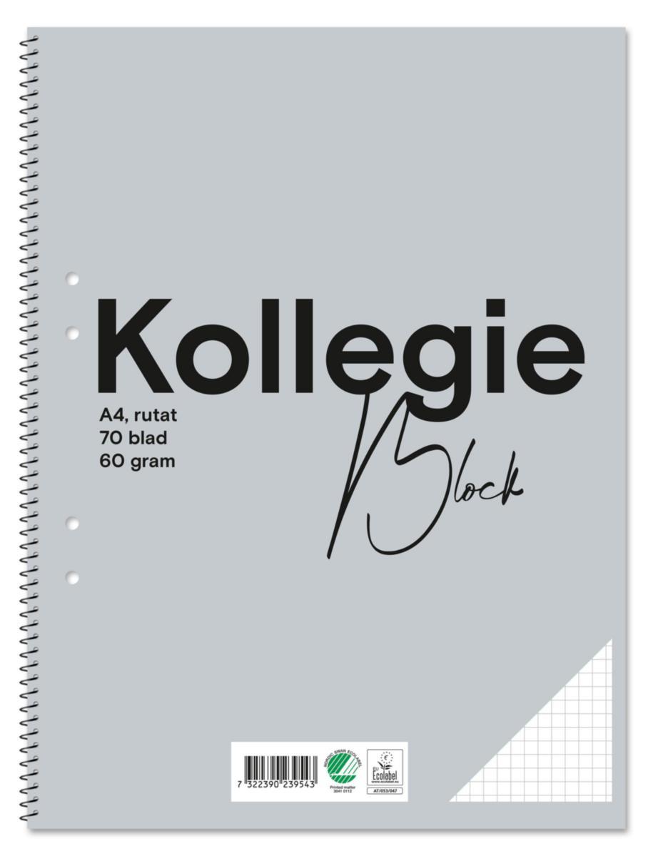 Kollegieblock A4 60g - KOLLEGIEBLOCK A4 60G RUTAT 70 BLAD HÅLAT SPIRALBINDNING