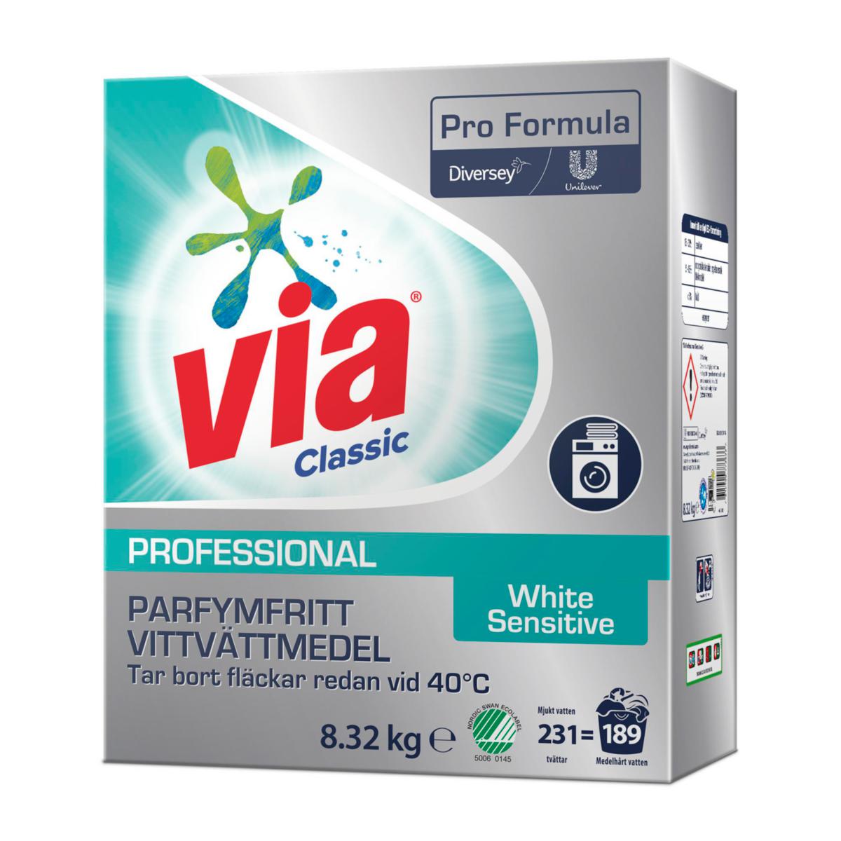 Tvättmedel Via Professional - TVÄTTMEDEL VIA PROFESSIONAL WHITE SENSITIVE 8,32KG