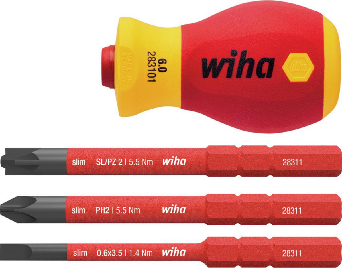Bitsskruvmejsel Wiha Stubby - BITSSKRUVMEJSEL WIHA STUBBY VDE INKL 3 LÅNGA BITS