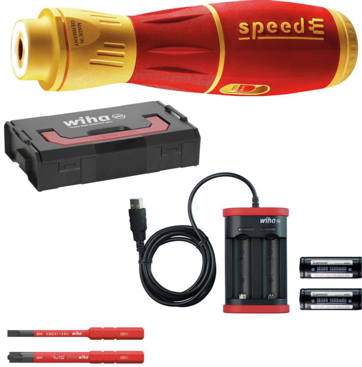 Bitsskruvmejsel Wiha speedE II set - BITSSKRUVMEJSEL WIHA SPEEDE II 1000V M LADDARE. BATT. 2 BITS
