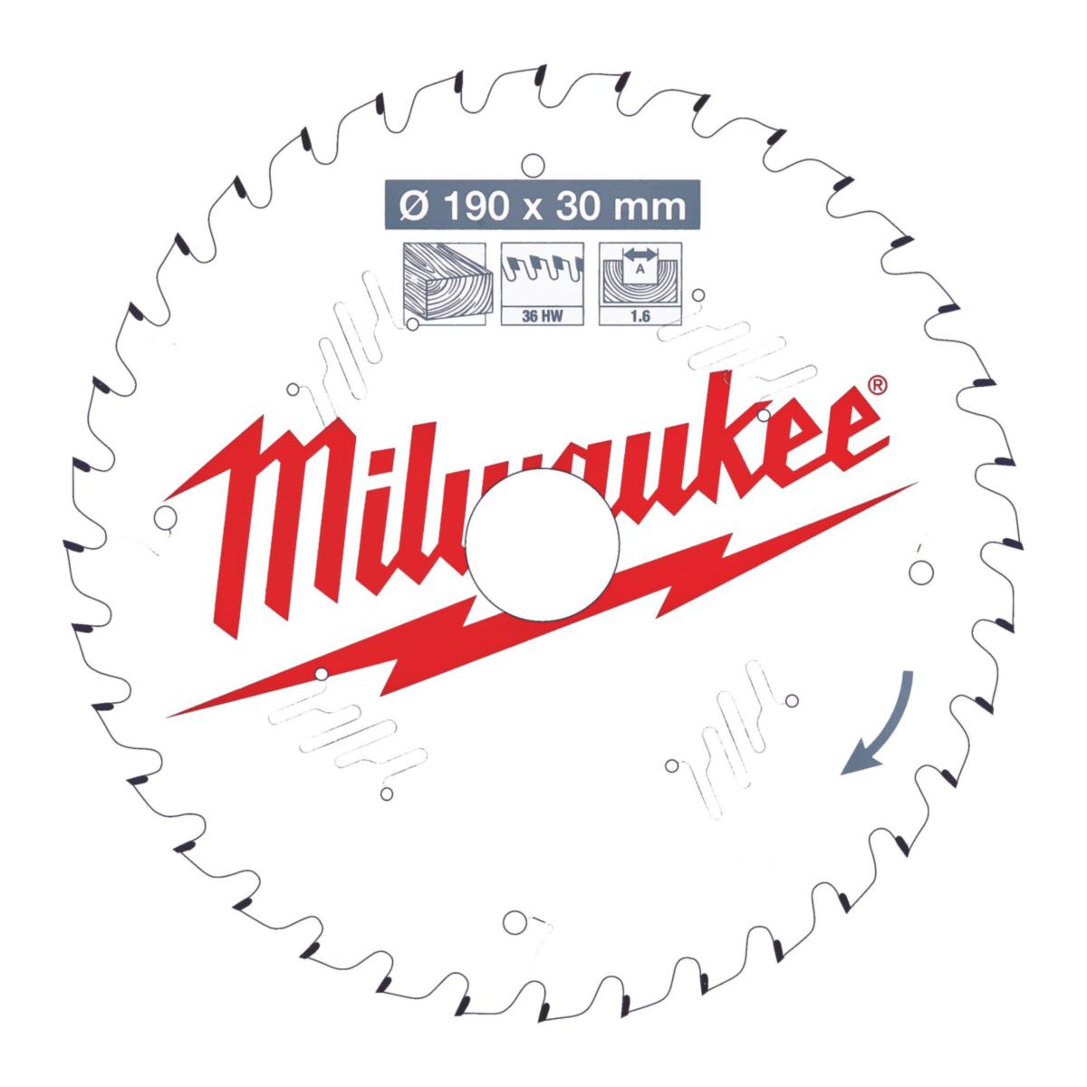 Sågklinga Milwaukee Trä t Cirkelsåg - SÅGKLINGA W190X30X1.6X36 TRÄ MILWAUKEE 4932471301