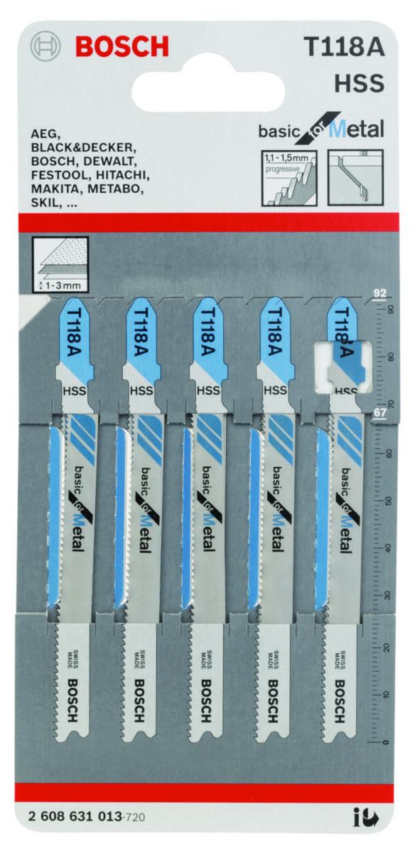 Sticksågblad Bosch HSS för metall och aluminium - STICKSÅGBL.T118A 5-P BOSCH 2608631013