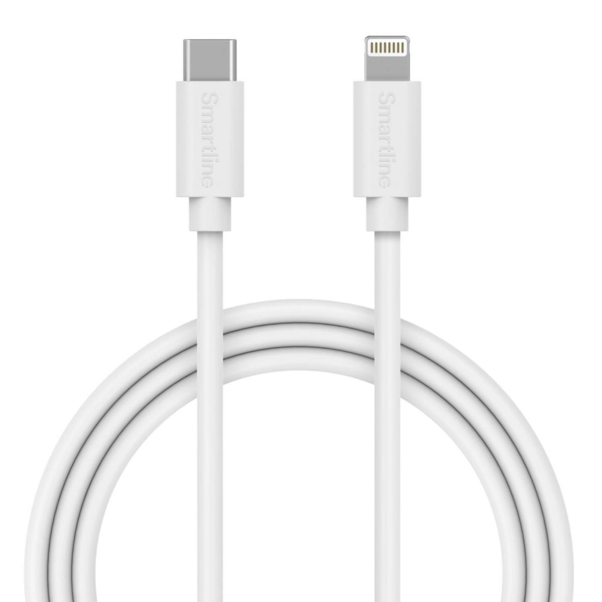 Laddkabel, USB-C till Lightning - LADDKABEL 2 M USB-C TILL LIGHTNING VIT SMARTLINE