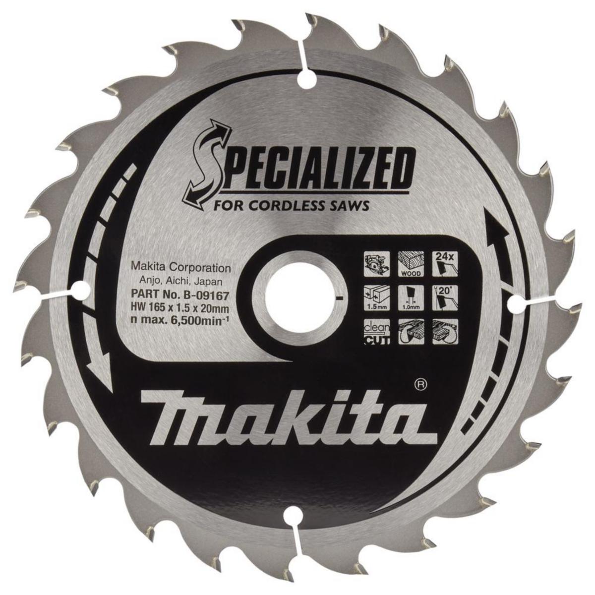 Sågklinga Trä/mdf Makita för Batterisågar - SÅGKLINGA 165X20MM 24T MAKITA B-09167
