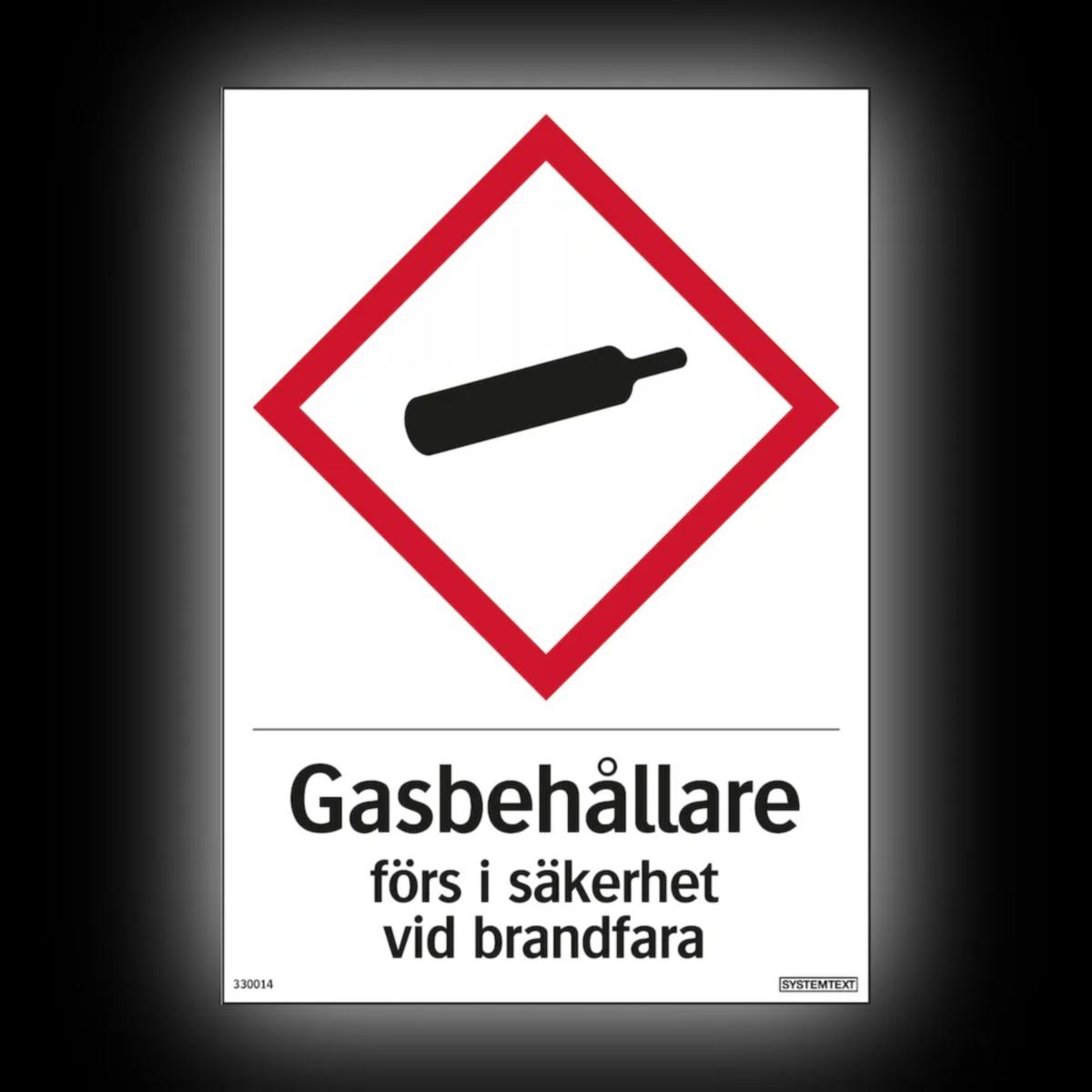 Kemisk märkningskyltar "gasbehållare" - SKYLT "GASBEHÅLL. FÖRS I SÄK" 210X148MM ALU REFLEX 330415