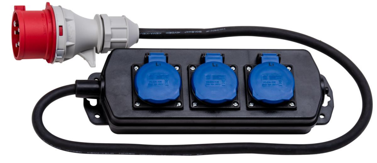 Grenuttag/Övergångssladd 400V till 3x230V - GRENUTTAG 3-V M 400V CEE CP416 80CM RDOE 5G1.5IP44 4019044001
