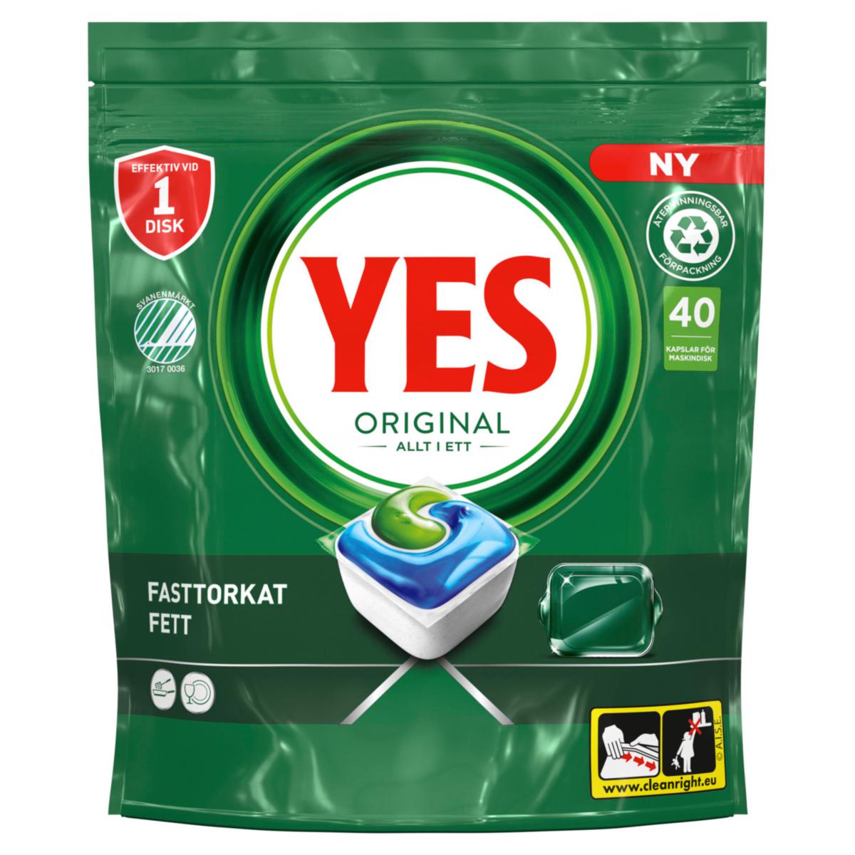 Maskindiskmedel YES Original Allt i Ett - MASKINDISKMEDEL YES ORIGINAL 40ST ALL IN ONE