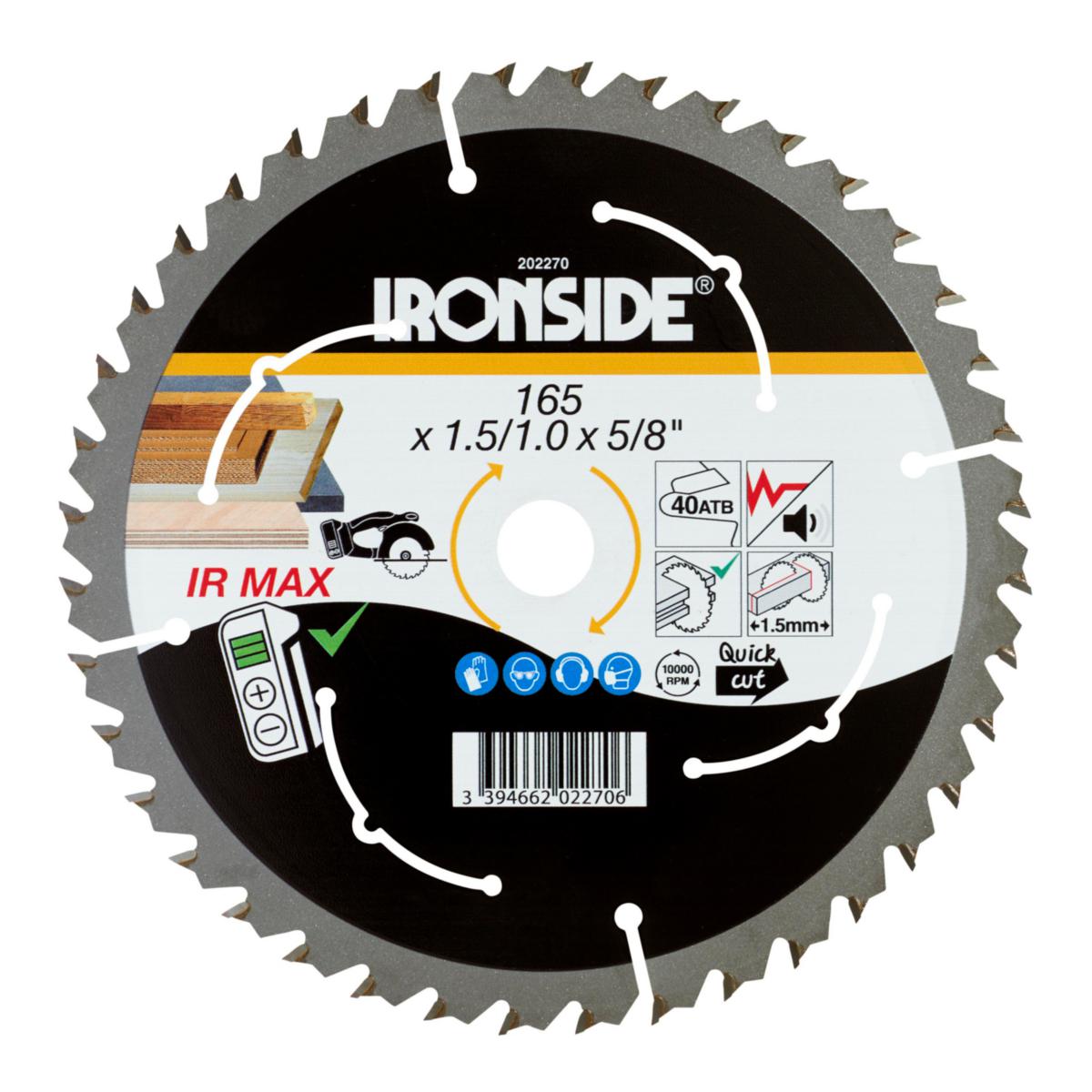 Cirkelsågklinga Ironside Trä f batterisåg - CIRKELSÅGKLINGA IRONSIDE 165MM 40T TUNNTRÄ H5/8"(15,87)202270