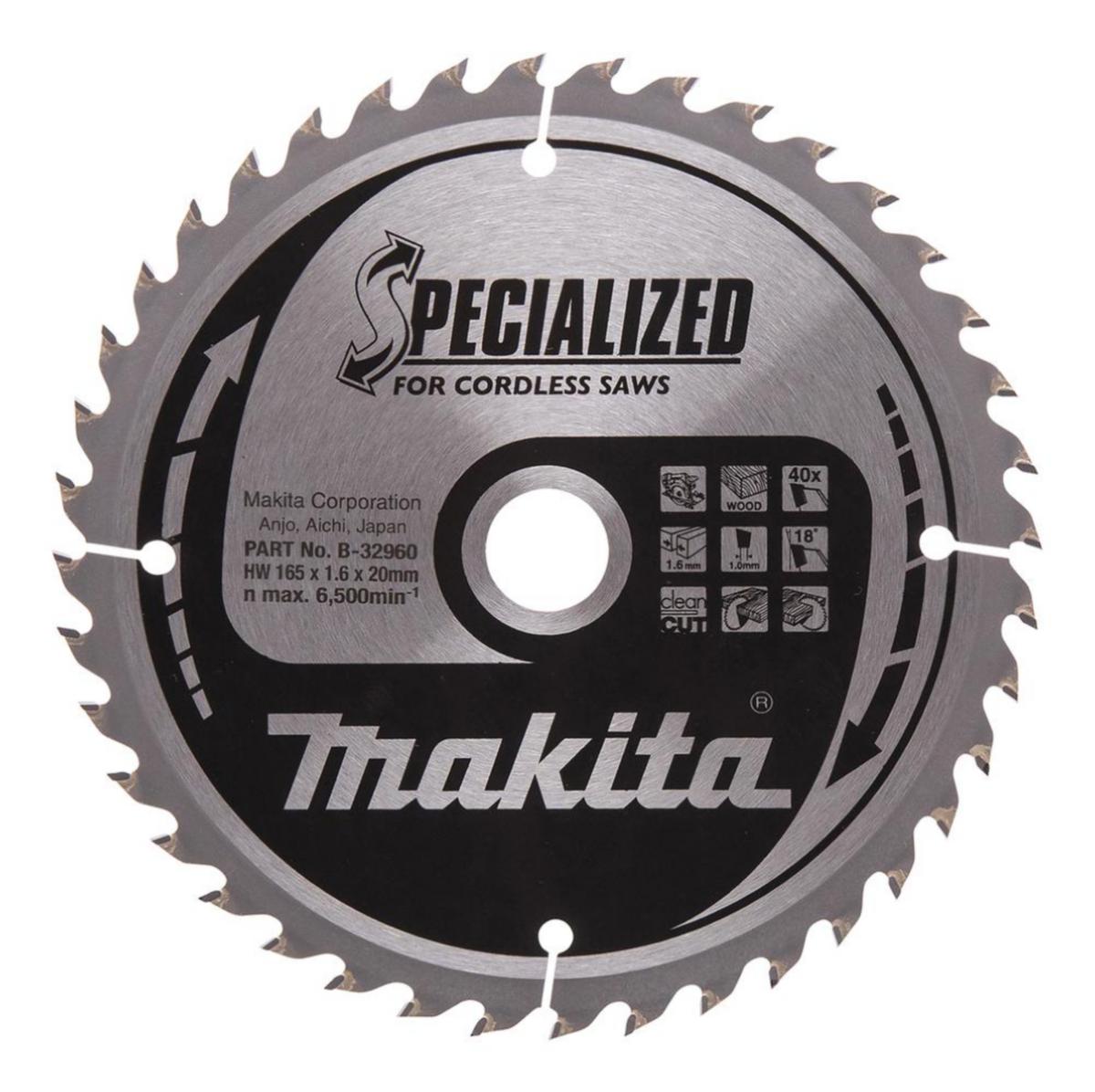 Sågklinga Trä/mdf Makita för Batterisågar - SÅGKLINGA 40T 165X20X1,6MM MAKITA B-32960