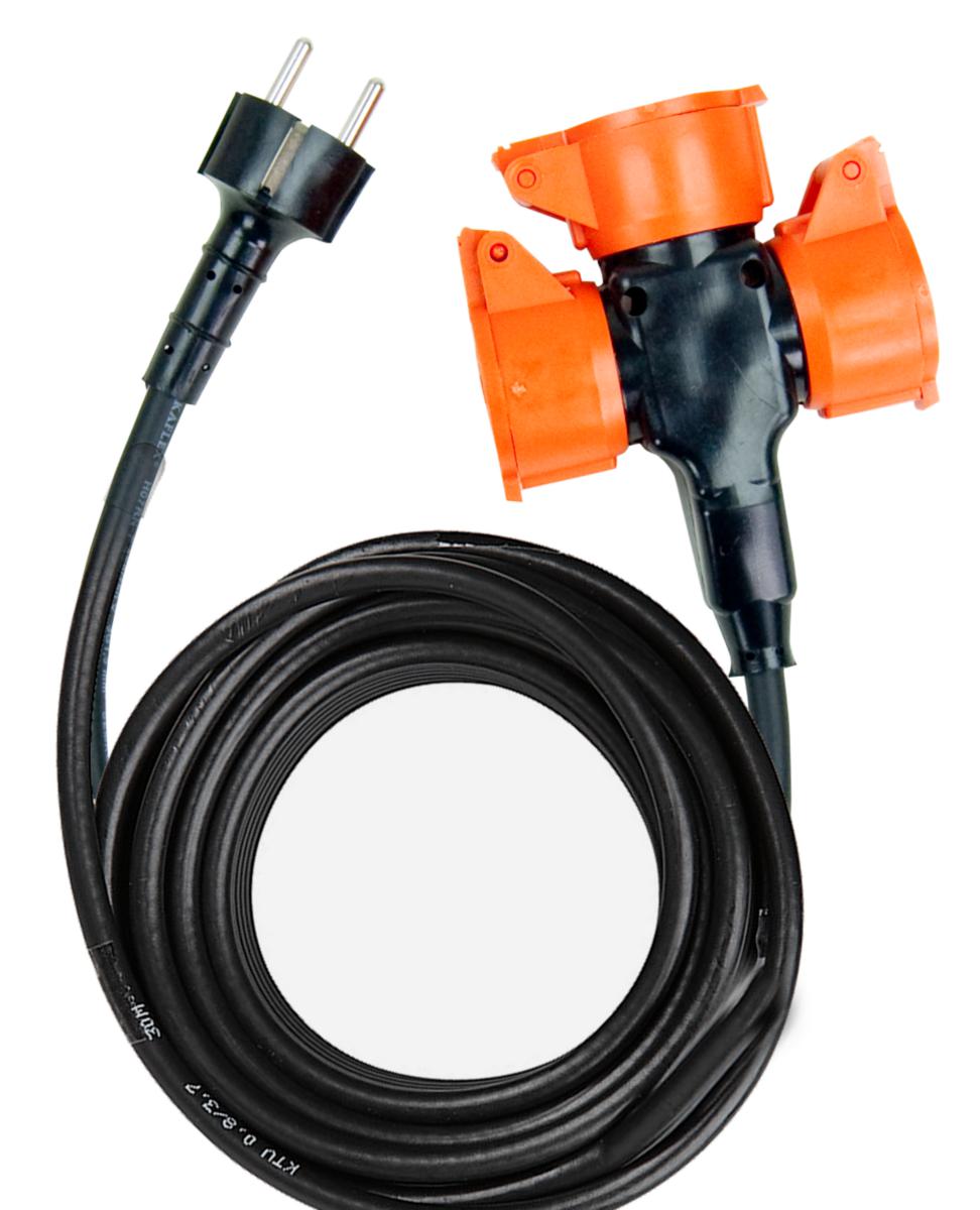 Grenuttag, jordat, 3-vägs med lock IP44 - GRENUTTAG MED 10M KABEL H07RN-F (RDOE)