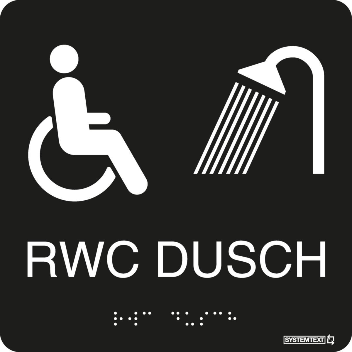 Taktila skyltar för Toalett, dusch , WC/RWC - SKYLT TAKTIL RWC DUSCH SVART/VIT