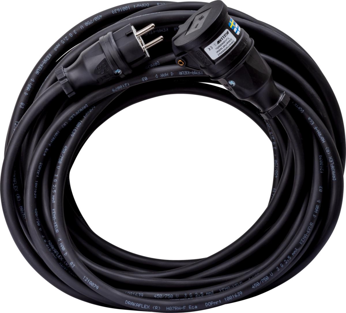 Skarvsladd, 230 V, jordad med självstängande lock - KABEL 10A 15M RDOE 3G2.5 EXTRA KRAFTIG GELIA 4019136151