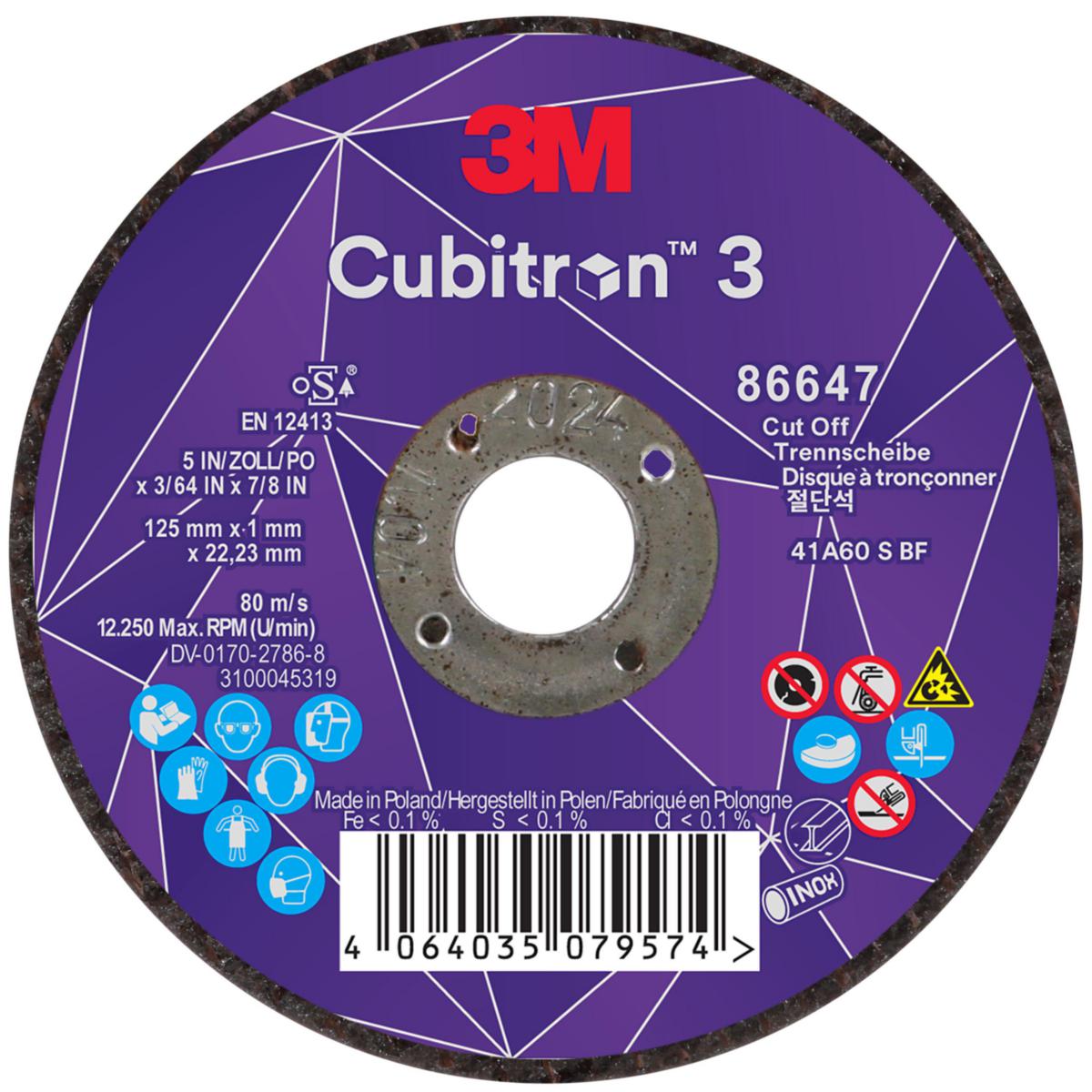 Kapskiva 3M Cubitron 3 Typ 41 - KAPSKIVA 125X1X22,23 T41 3M CUBITRON 3