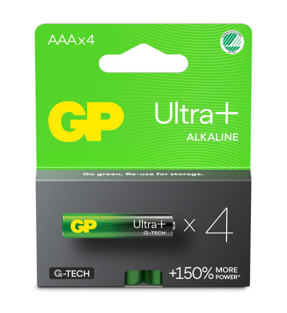 Batteri GP Ultra+ 1,5 V - BATTERI LR03 1,5VT AAA LR03 4P GP ULTRA PLUS 151423