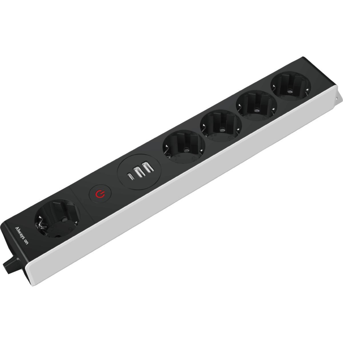 Grenuttag, kombi, jordat USB A/USB C, PD Power Delivery m. brytare - GRENUTTAG 5+2+1 KOMB 1.5M BRYT 5 JORD+2 USB A+1 USB C H05VV-F