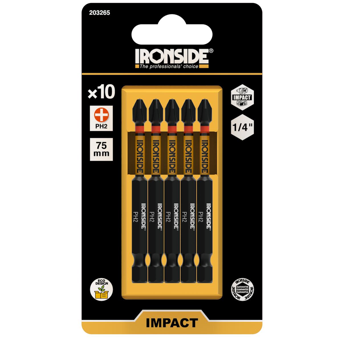 Kraftbits Ironside Phillips långa 10-pack - KRAFTBITS PH2 75MM 10-PACK IRONSIDE 203265