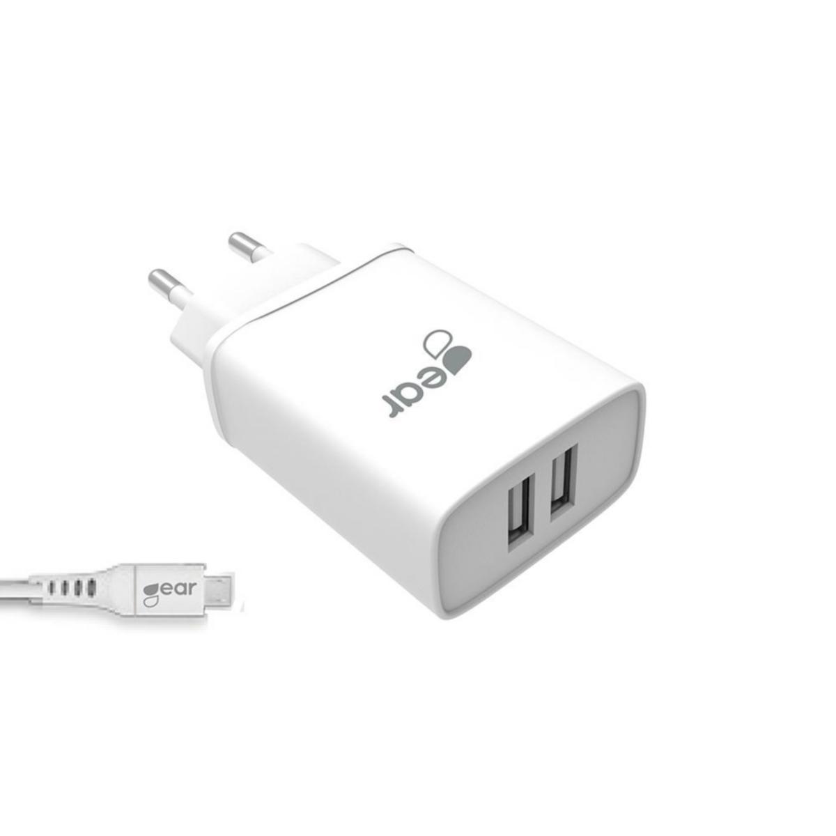 Laddare 220V 2xUSB 3.1A, 1m - LADDARE 220V 2XUSB 3.1A VIT USB-C 2.0 KABEL 1M