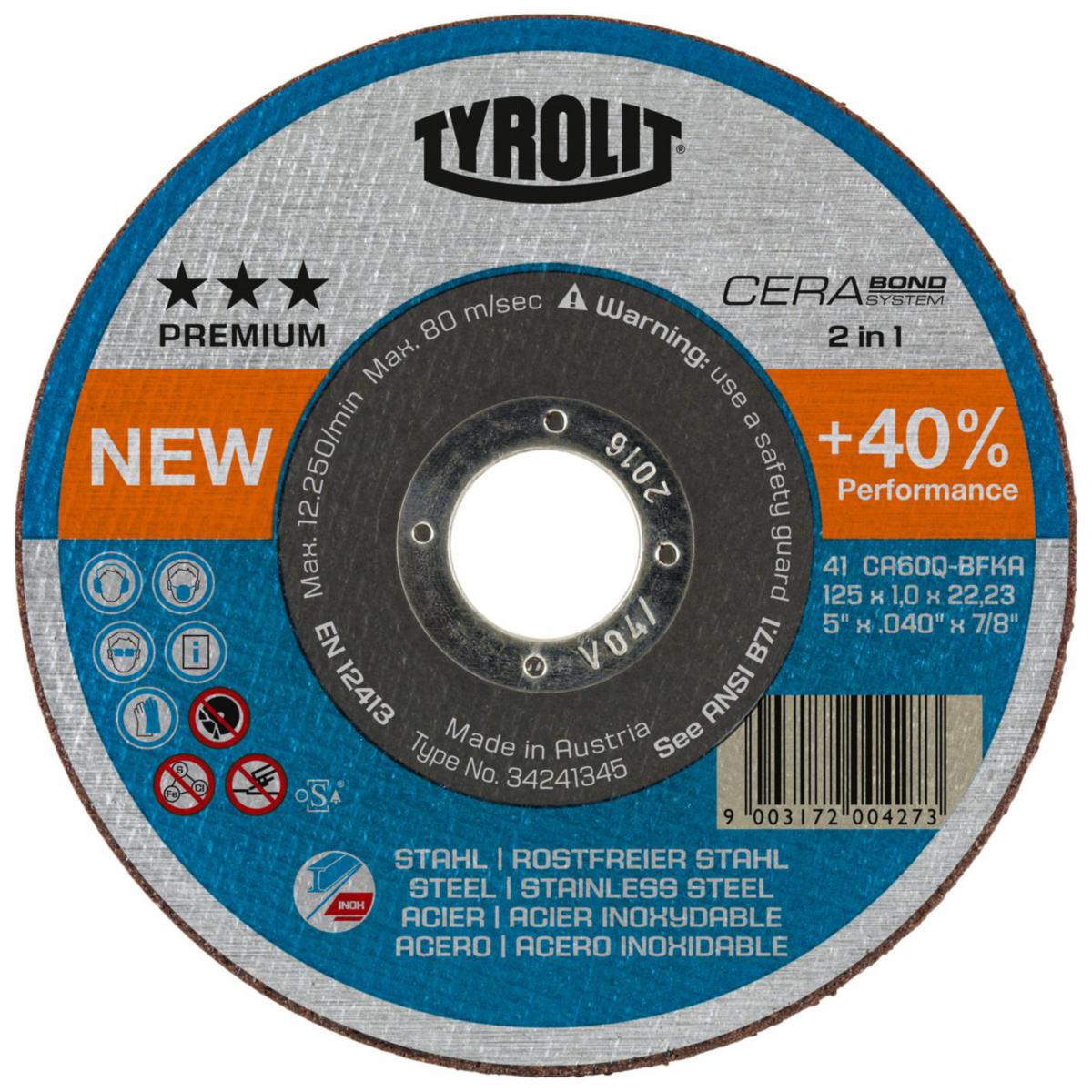 Kapskiva Tyrolit Premium Cerabond/Cerabond X 2in1 - KAPSKIVA TYROLIT PREMIUM 2IN1 230X2.0X22 CA30Q 41F CERABOND