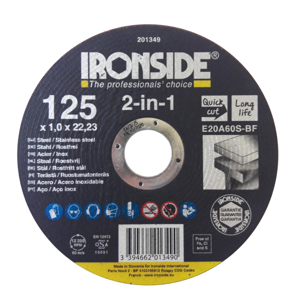 Kapskiva Ironside F41 Stål/rostfritt stål - KAPSKIVA IRONSIDE 125X1.0X22 F41 E20A 2IN1 201349
