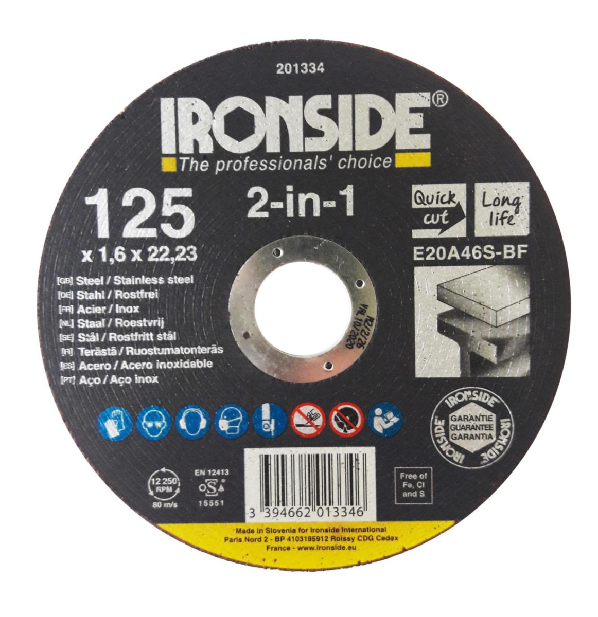 Kapskiva Ironside F41 Stål/rostfritt stål - KAPSKIVA IRON 125X1.6MM 2-IN-1 F41 E20A IRONSIDE