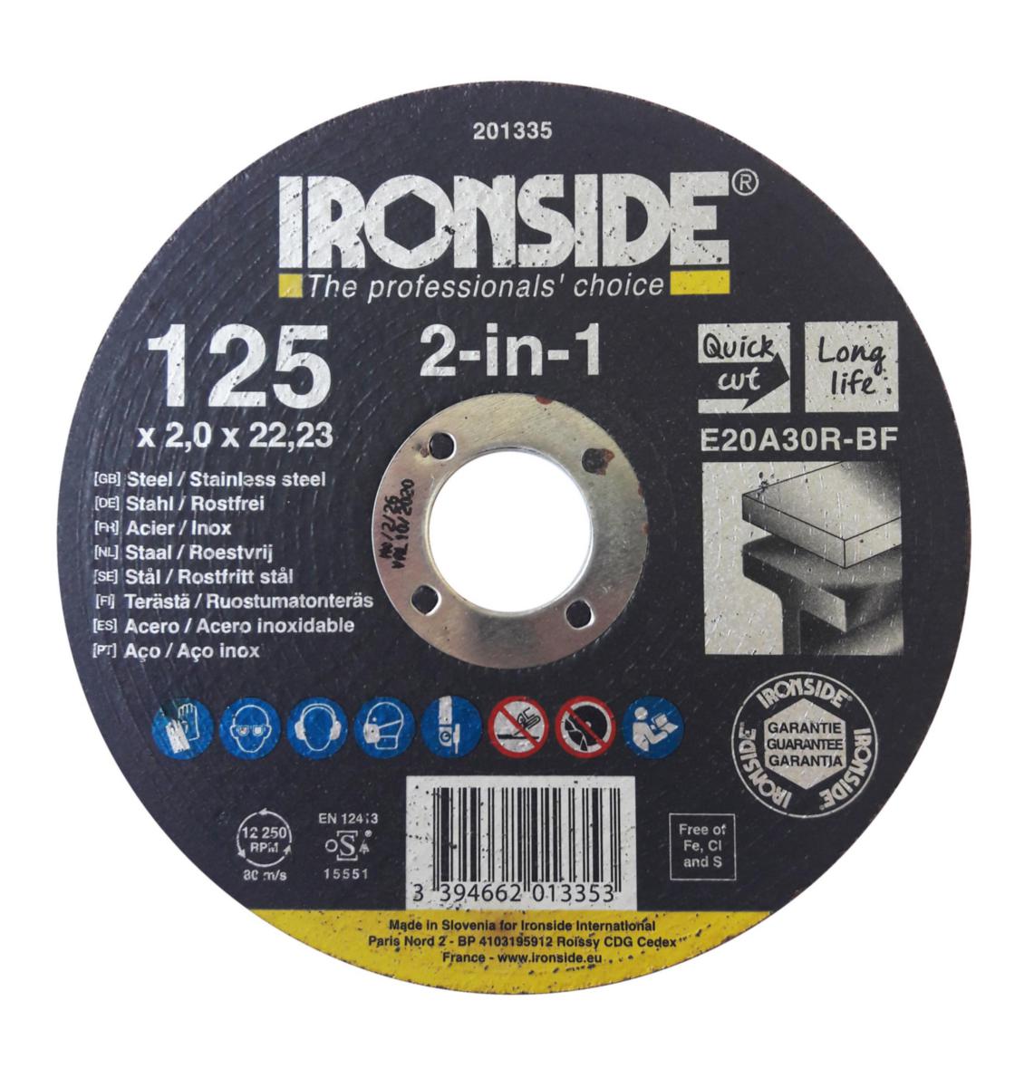 Kapskiva Ironside F41 Stål/rostfritt stål - KAPSKIVA IRONSIDE 125X2.0X22 F41 E20A   2IN1        201335