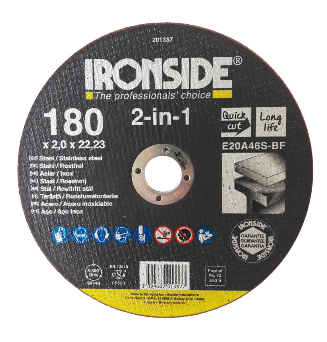 Kapskiva Ironside F41 Stål/rostfritt stål - KAPSKIVA IRONSIDE 180X2.0X22 F41  E20A  2IN1    201337