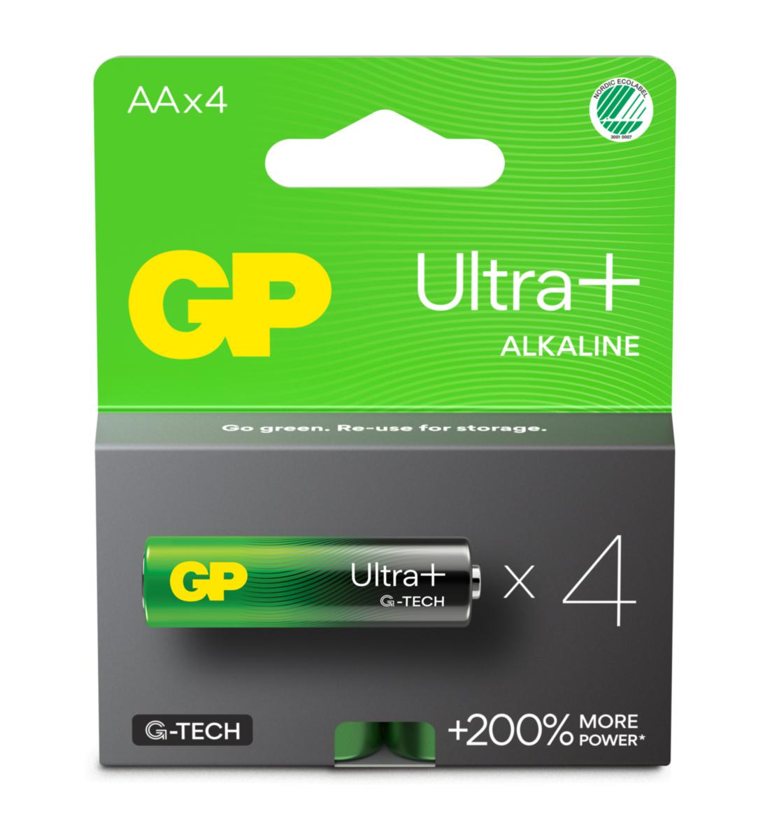 Batteri GP Ultra+ 1,5 V - BATTERI LR6 1,5VT AA LR6 4-P GP ULTRA PLUS 151422