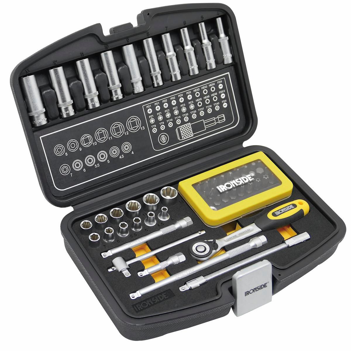 Hylsnyckelsats Ironside 1/4", 60 delar - HYLSNYCKELSATS IRONSIDE FL.DR 1/4" 60 DELAR 102676