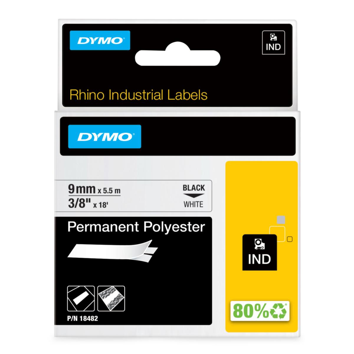 Polyestertejp Dymo Rhino IND Permanent - INDUSTRITAPE DYMO RHINO PERMANENT POLYESTER 12MM VIT
