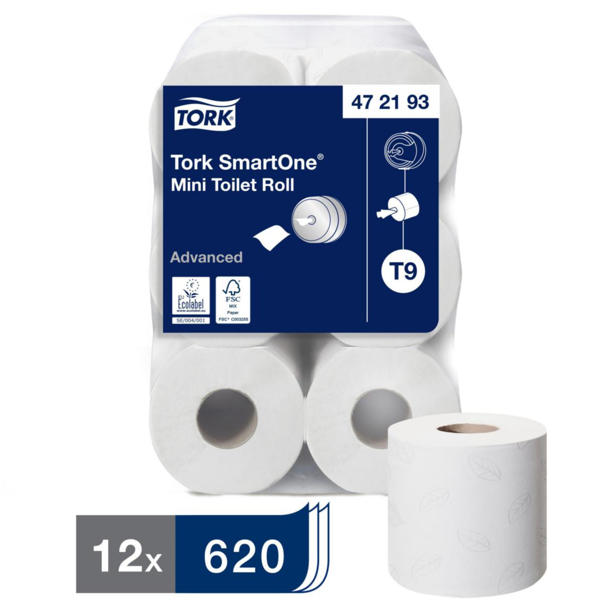Toalettpapper Tork Smartone T9 - TOALETTPAPPER SMARTONE T9 MINI ADVANCED VIT 12 RL/FRP TORK