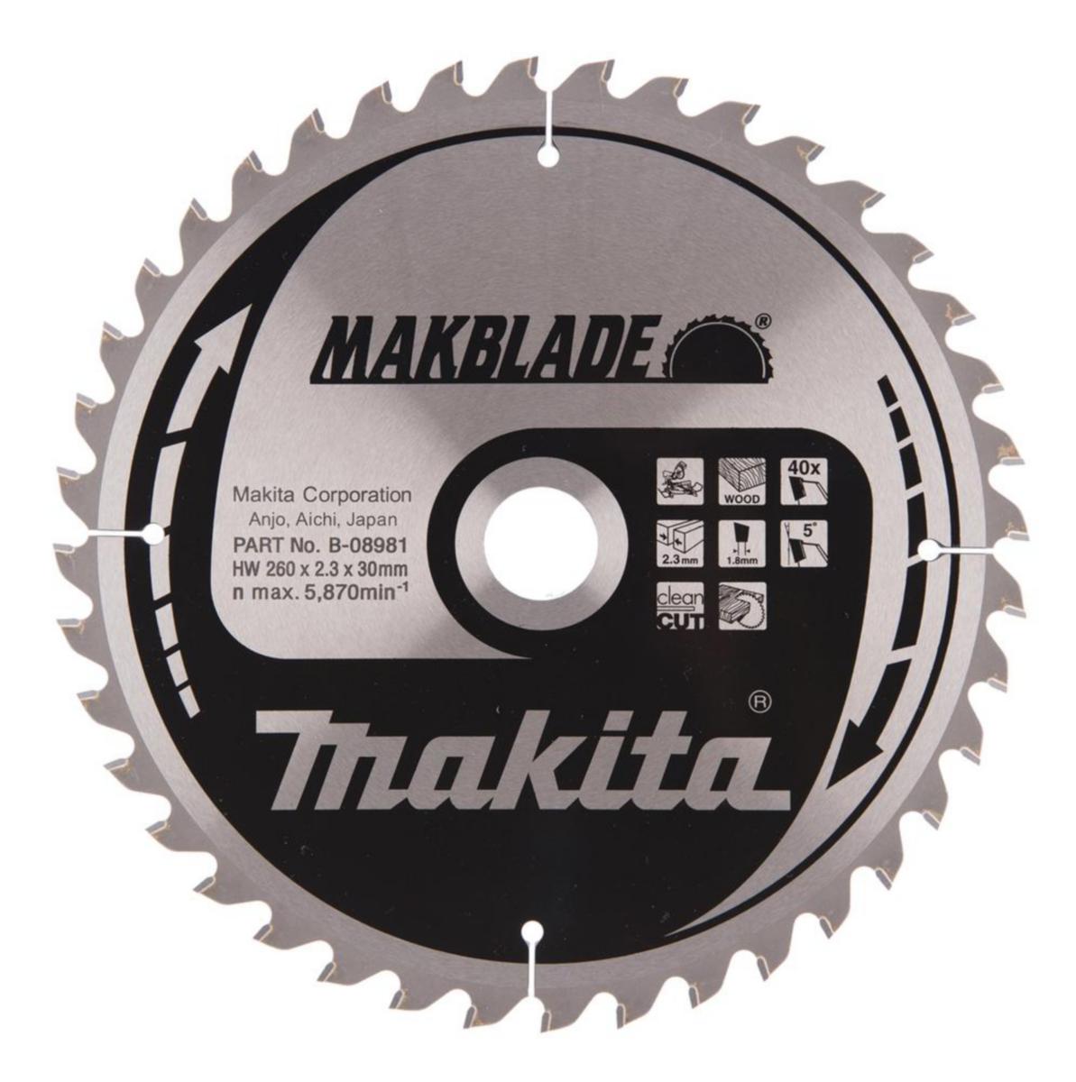 Sågklinga Makita Trä Makblade - SÅGKLINGA 260X30 40T/2.3 TRÄ. MAKITA B-08981