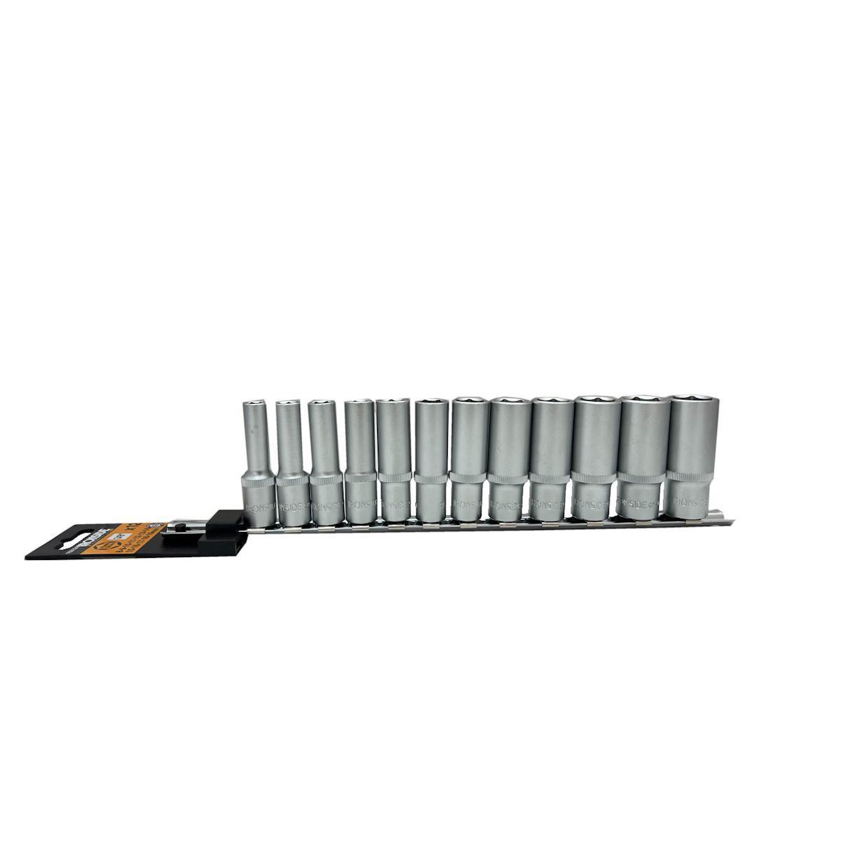 Hylssats Ironside 3/8" långa skena - HYLSSATS 3/8" IRONSIDE LÅNGA SKENA 12DEL 8-19MM 103124