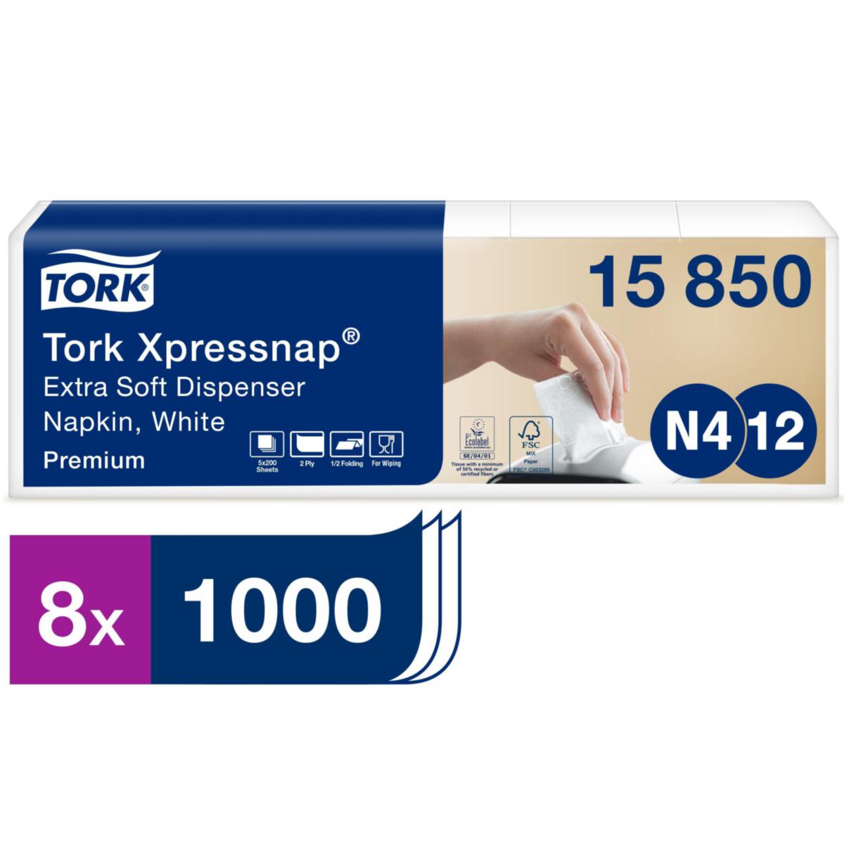 Dispenserservett Tork Xpressnap N4 - DISPENSERSERVETT N4 TORK PREMI KEDJEV 22X17CM 5x200ST/FRP