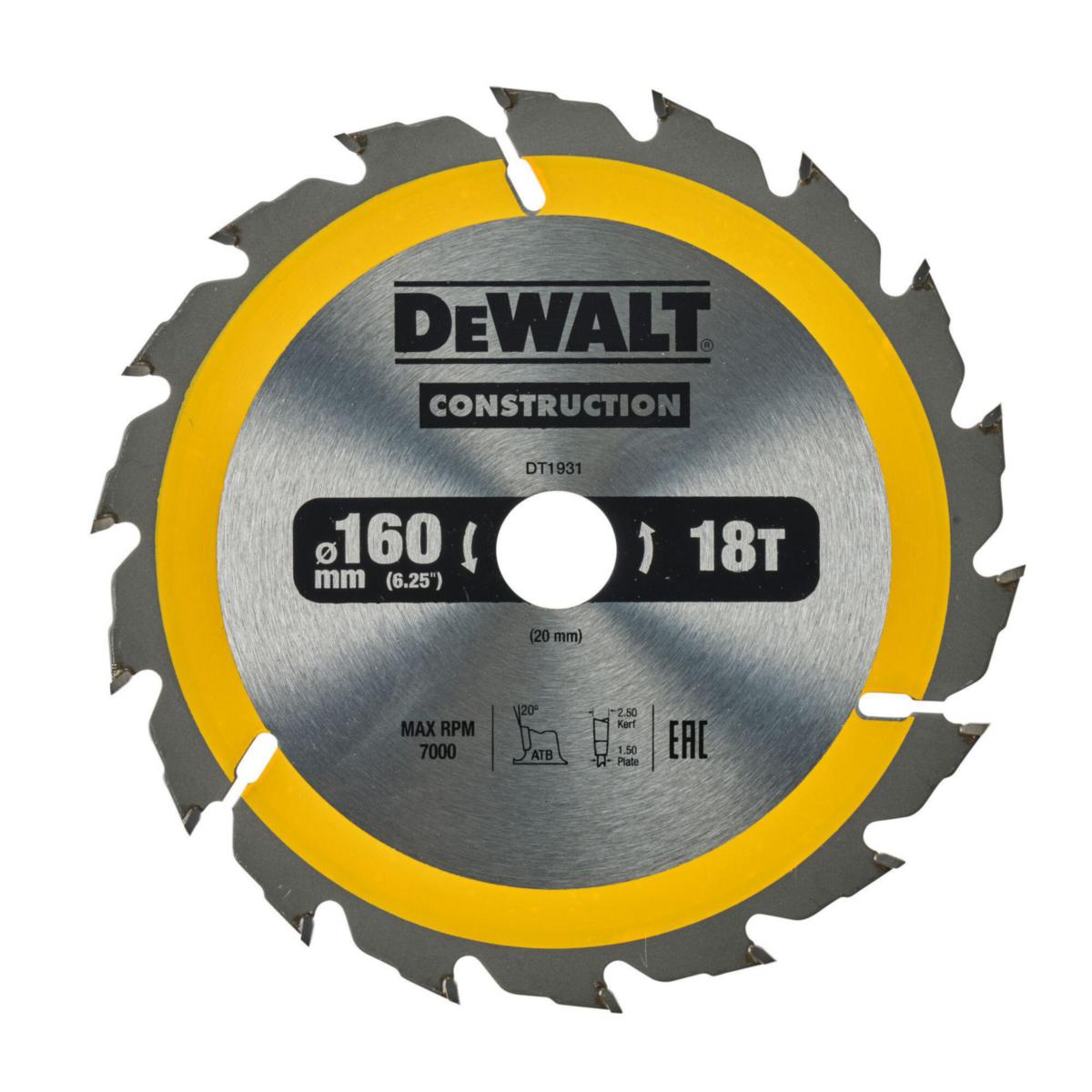 Cirkelsågklinga DEWALT serie 30 HM - CIRKELSÅGKLINGA DEWALT 30 HM 160X20 18T DT1931