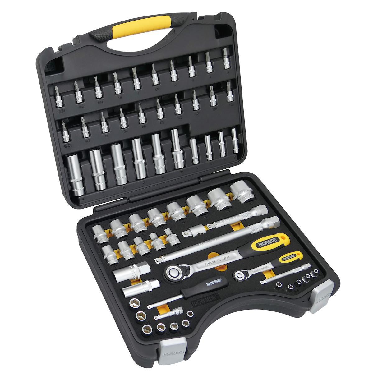 Hylsnyckelsats Ironside 1/4", 1/2", 65 delar - HYLSNYCKELSATS IRONSIDE FL.DR 1/4. 1/2" 65 DELAR 102681