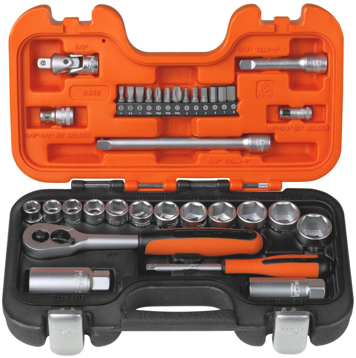 Hylsnyckelsats Bahco S330, 1/4", 3/8" 33 delar - HYLSNYCKELSATS S330 33D BAHCO