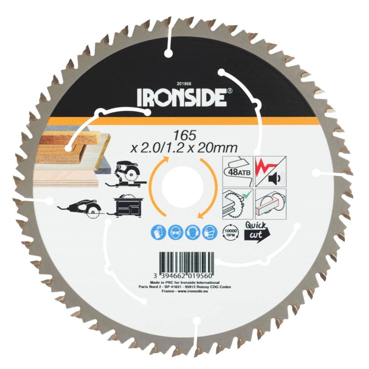 Cirkelsågklinga Ironside HM Trä - CIRKELSÅGKLINGA IRONSIDE 165MM 48T F TRÄ HÅL 20/16MM 201956