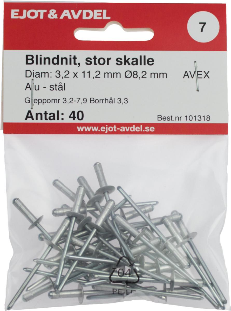 Multigripnit AVEX "stort huvud" SB-pack, aluminium - BLINDNIT AVEX 3,2X7,9 F40 STOR SKALLE