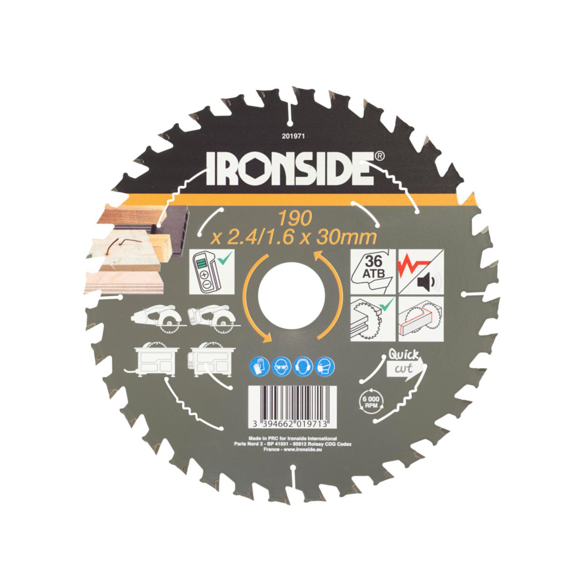 Cirkelsågklinga Ironside HM Trä/mdf m. spik - CIRKELSÅGKLINGA IRONSIDE 190MM 36T F TRÄ M SPIK Ø30MM 201971