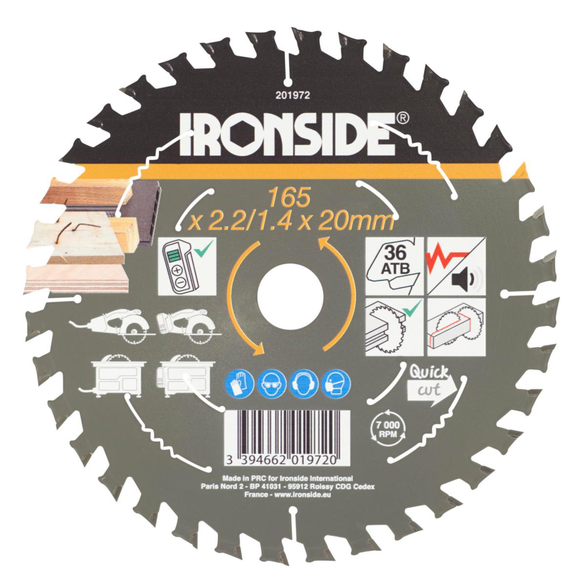 Cirkelsågklinga Ironside HM Trä/mdf m. spik - CIRKELSÅGKLINGA IRONSIDE 165MM 36T F TRÄ M SPIK H20/16 201972