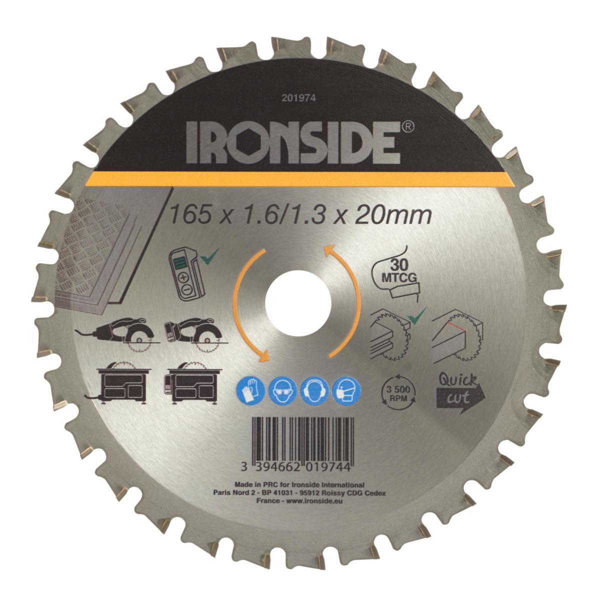 Cirkelsågklinga Ironside Metall - CIRKELSÅGKLINGA IRONSIDE 165MM 30T FÖR METALL Ø20/16MM 201974