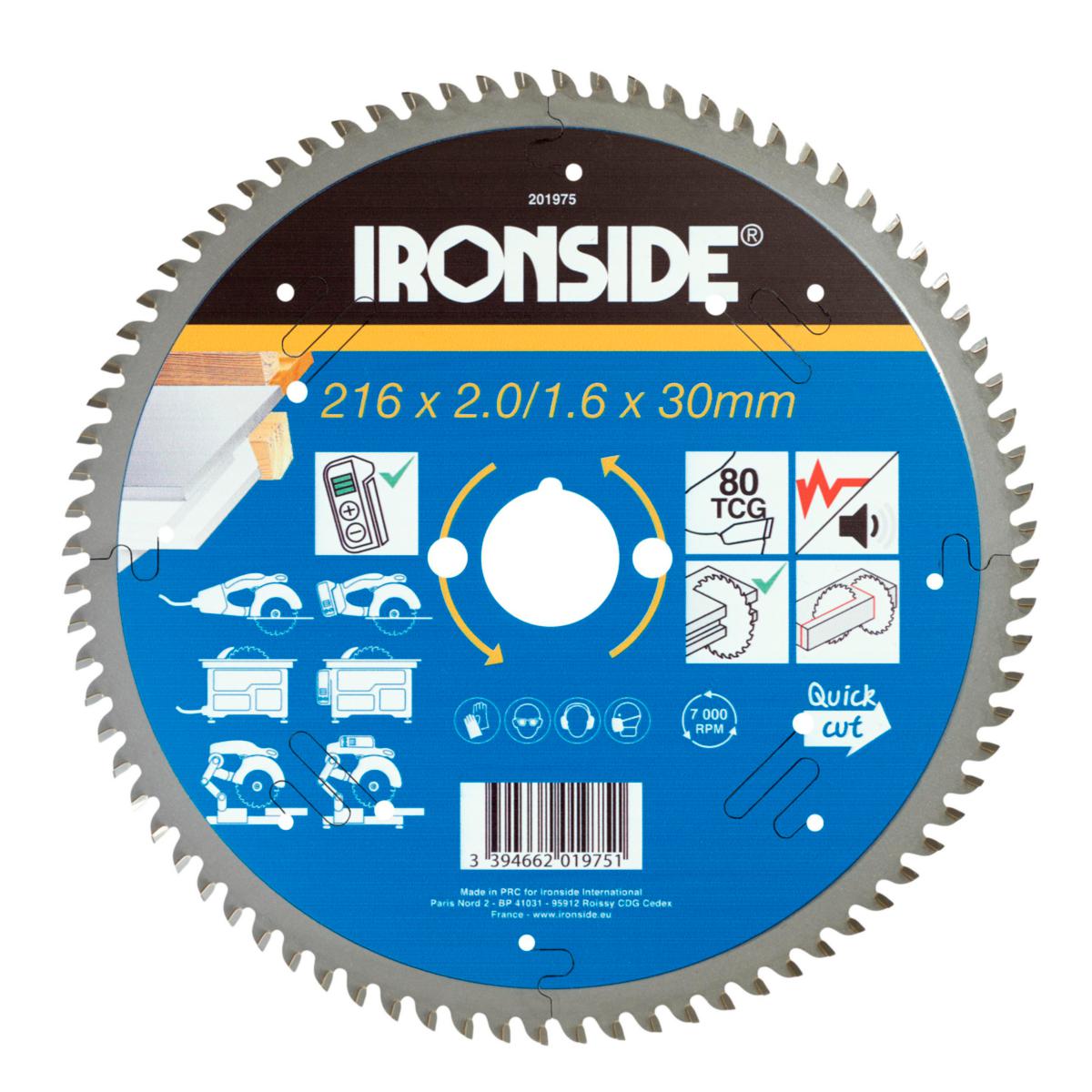 Cirkelsågklinga Ironside Alu - CIRKELSÅGKLINGA IRONSIDE 216MM 80T FÖR ALU HÅL 30MM 201975