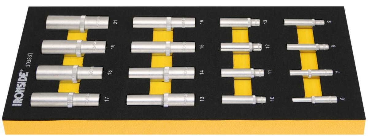Hylssats Ironside 1/4", 1/2" långa modul, 16 del - INBYGGNADSMODUL IRONSIDE 16DEL 1/4", 1/2" HYLSOR LÅNGA 103831