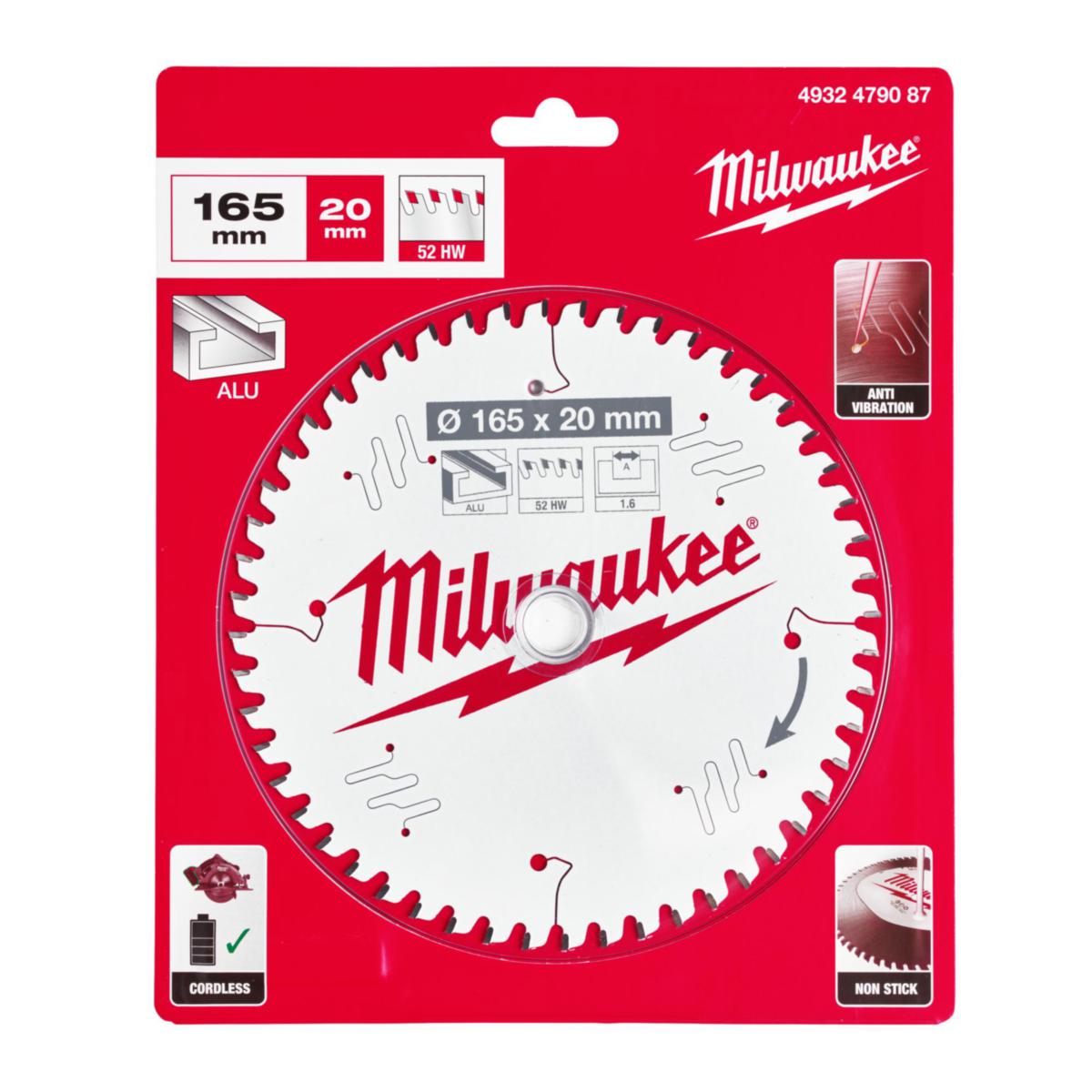 Sågklinga Milwaukee Alu för Cirkelsåg - CIRKELSÅGKLINGA A165X20X1,6X52 MILWAUKEE 4932479087