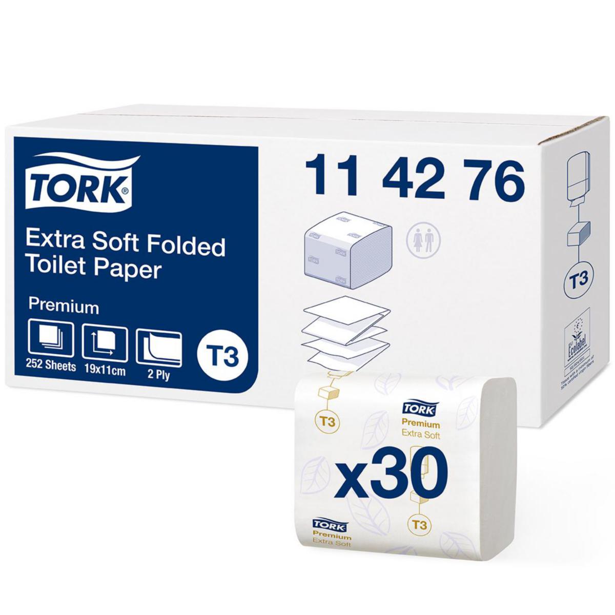 Toalettpapper Tork Premium T3 - TOALETTPAPPER TORK PREMIUM T3 SOFT VIKT 252ARK/FP 114276