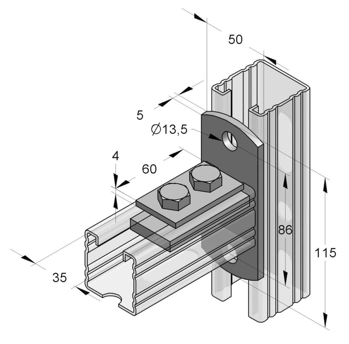 Montagevinkel för EF Stex 45, MEFA - EF T-STYCKE HORIZONTAL T-STYCKE HORISONTELL