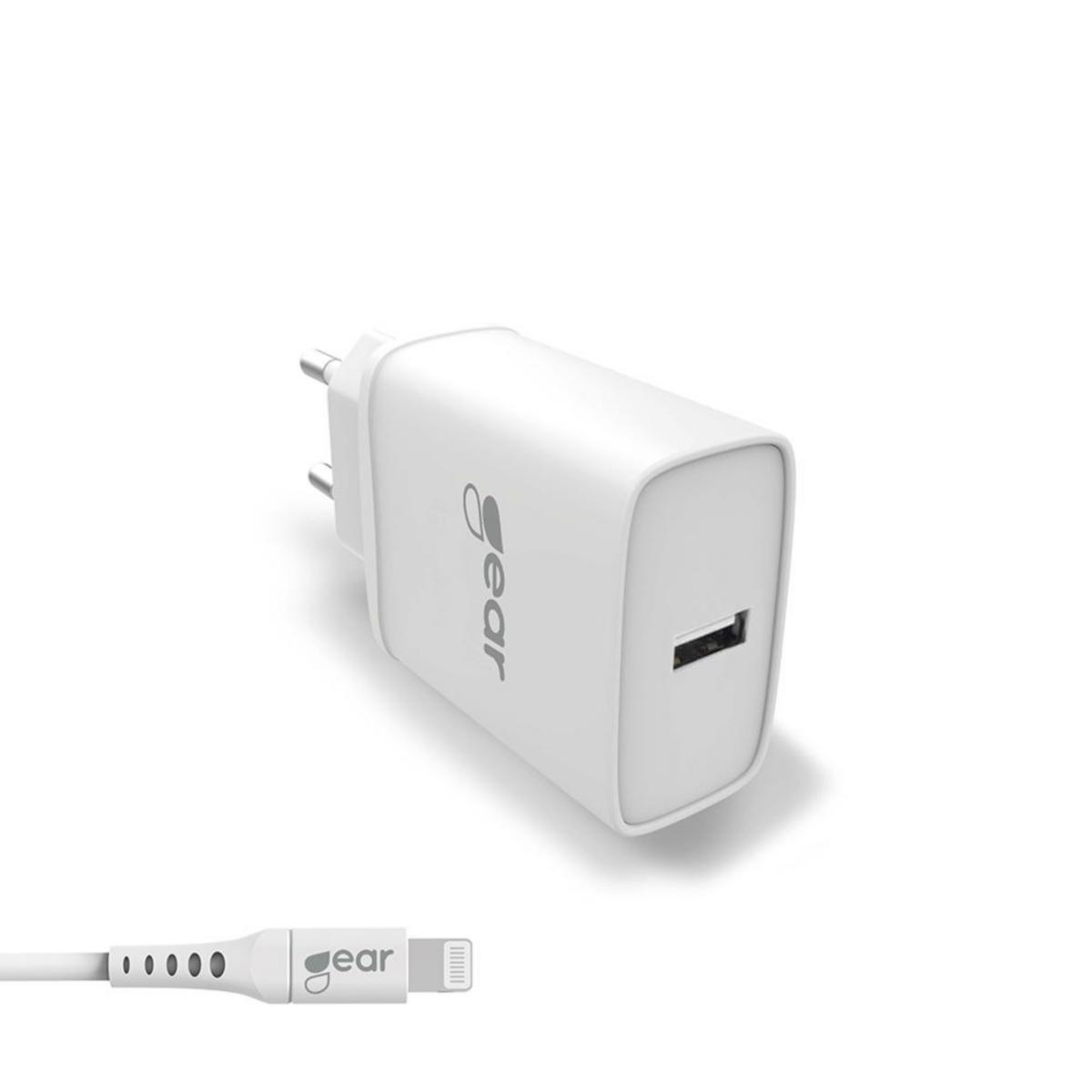 Väggladdare, USB-A, inkl. Lightning kabel - LADDARE 220V 1XUSB. 1M MFI C89 2.4A VIT LIGHTNING KABEL 1M