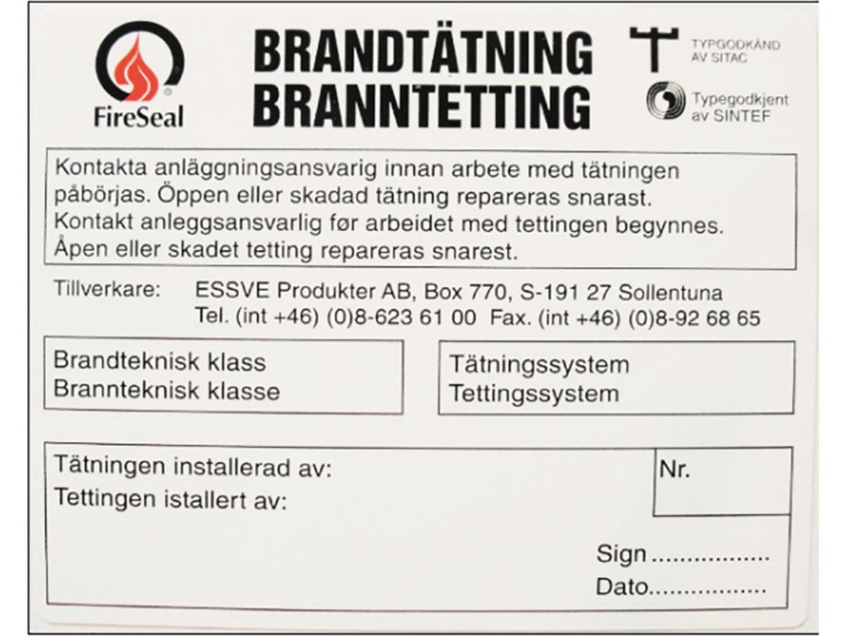 Brandtätningsetiketter - FIRESEAL ETIKETT 100729 (FÖRPACKNING 100ST)